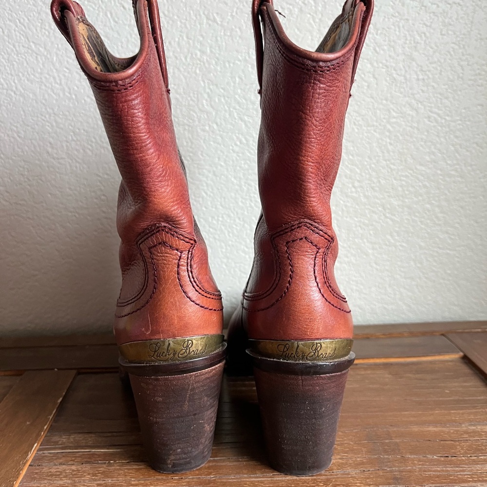 Vintage Lucky Women's Red Leather Western Ankle Boots - Picture 3 of 7